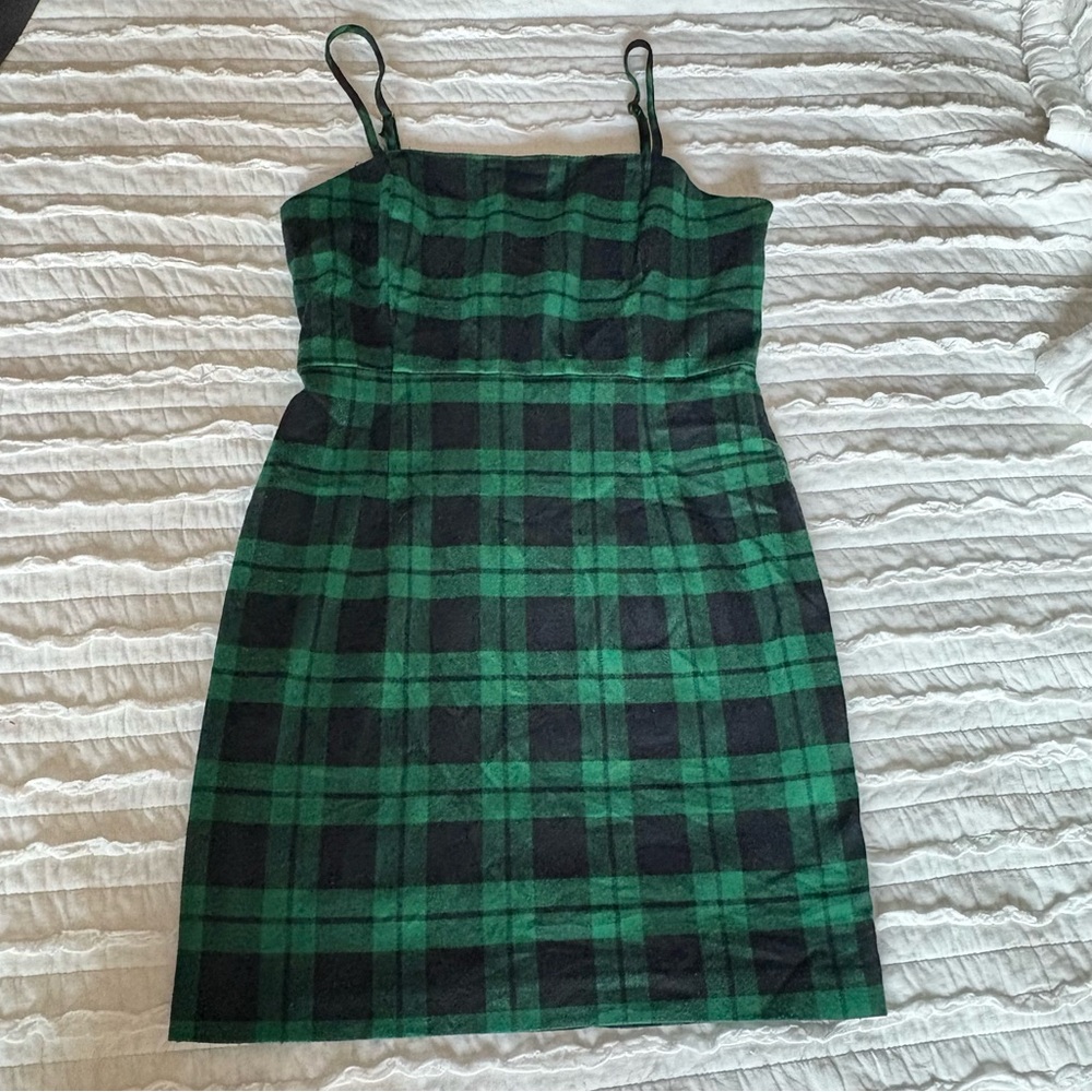 Forever 21 Green Black Plaid Mini Tartan Dress Spaghetti Strap M Academia Preppy